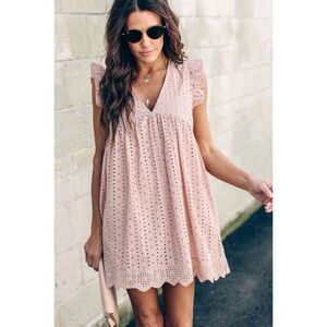 Mustard Seed Pink Ruffle Trim Lace Eyelet Romper Dress Size M